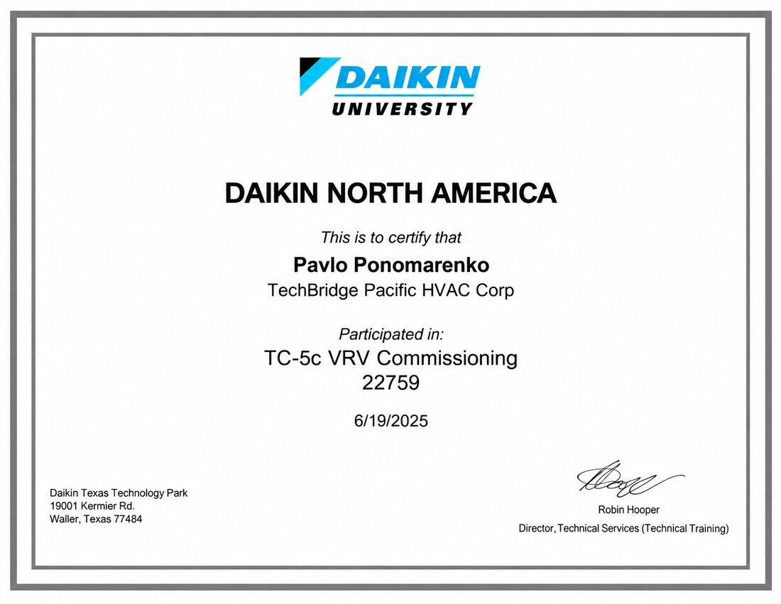 Daikin TC-5c VRV Commissioning certificate